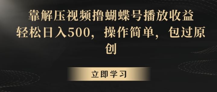 靠解压视频撸蝴蝶号播放收益，轻松日入500，操作简单，包过原创【揭秘】-生财有道