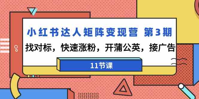 （9203期）小红书达人矩阵变现营 第3期，找对标，快速涨粉，开蒲公英，接广告-11节课-生财有道