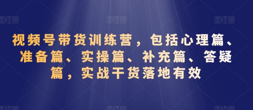 视频号带货训练营，包括心理篇、准备篇、实操篇、补充篇、答疑篇，实战干货落地有效-生财有道