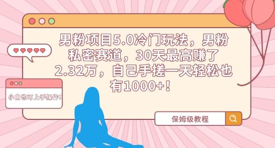 男粉项目5.0冷门玩法，男粉私密赛道，30天最高赚了2.32万，自己手搓一天轻松也有1000+【揭秘】-生财有道