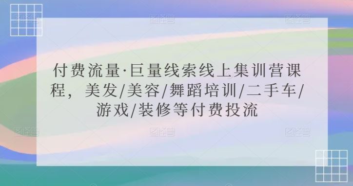 付费流量·巨量线索线上集训营课程，美发/美容/舞蹈培训/二手车/游戏/装修等付费投流-生财有道