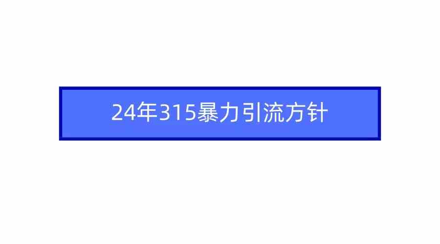 （9398期）2024年315暴力引流方针-生财有道