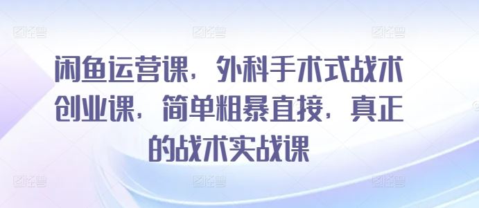 闲鱼运营课，外科手术式战术创业课，简单粗暴直接，真正的战术实战课-生财有道