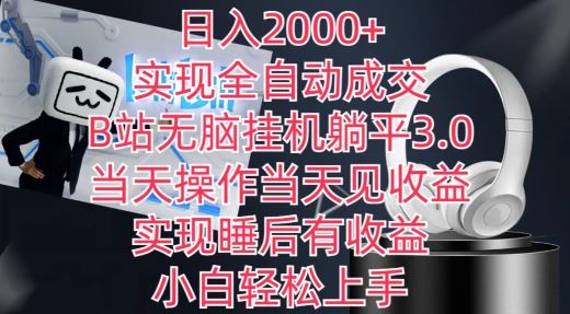 日入2000+，实现全自动成交，B站无脑挂机躺平3.0，当天操作当天见收益，实现睡后有收益【揭秘】-生财有道