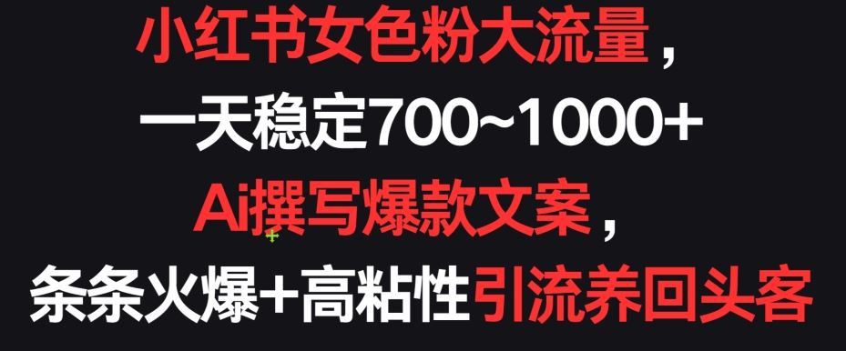 小红书女色粉大流量，一天稳定700~1000+  Ai撰写爆款文案，条条火爆+高粘性引流养回头客【揭秘】-生财有道