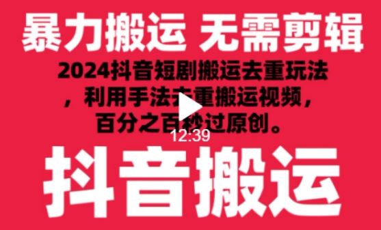 2024最新抖音搬运技术，抖音短剧视频去重，手法搬运，利用工具去重，达到秒过原创的效果【揭秘】-生财有道