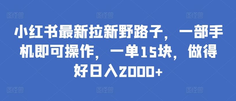 小红书最新拉新野路子，一部手机即可操作，一单15块，做得好日入2000+【揭秘】-生财有道