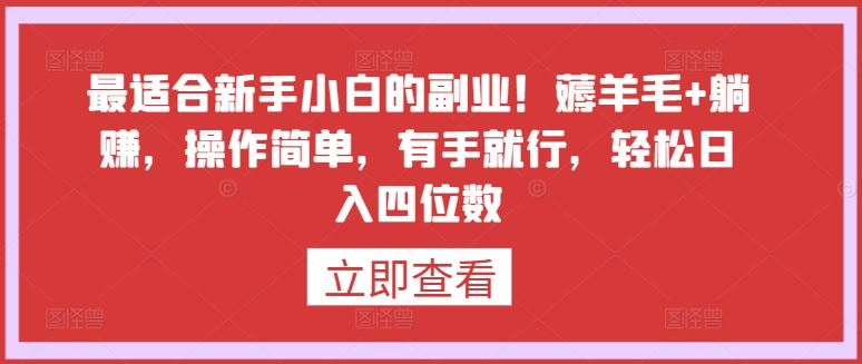 最适合新手小白的副业！薅羊毛+躺赚，操作简单，有手就行，轻松日入四位数【揭秘】-生财有道