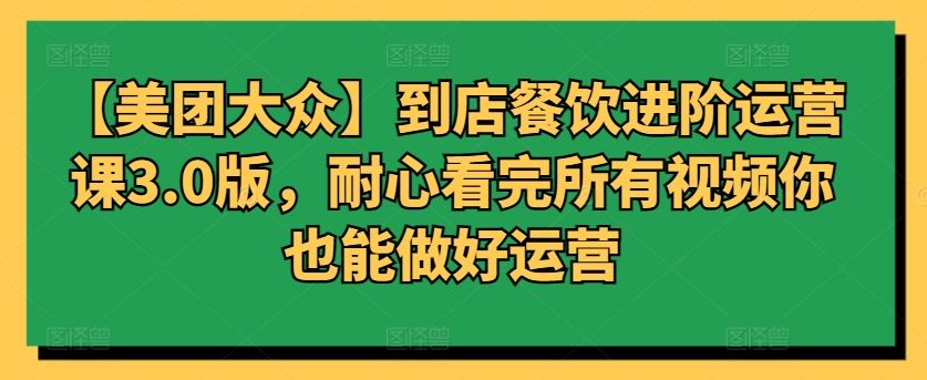 【美团大众】到店餐饮进阶运营课3.0版，耐心看完所有视频你也能做好运营-生财有道