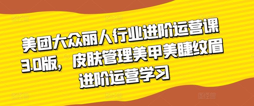 美团大众丽人行业进阶运营课3.0版，皮肤管理美甲美睫纹眉进阶运营学习-生财有道