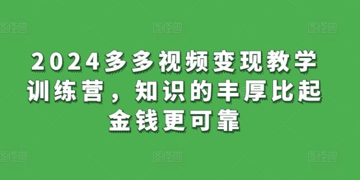2024多多视频变现教学训练营，知识的丰厚比起金钱更可靠-生财有道