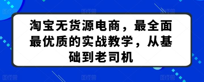 淘宝无货源电商，最全面最优质的实战教学，从基础到老司机-生财有道