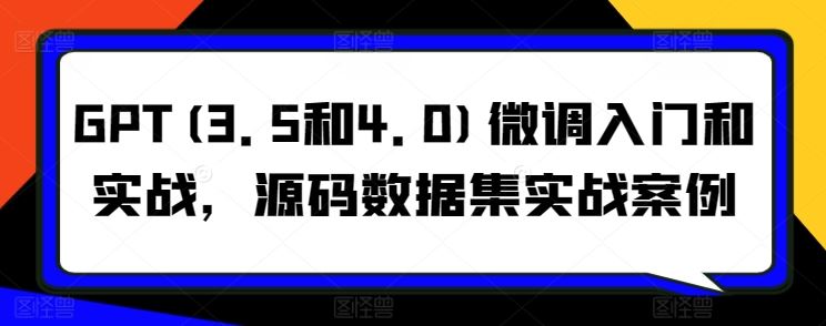 GPT(3.5和4.0)微调入门和实战，源码数据集实战案例-生财有道