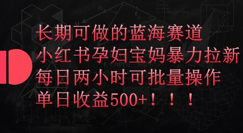 长期可做的蓝海赛道，小红书孕妇宝妈暴力拉新玩法，每日两小时可批量操作，单日收益500+【揭秘】-生财有道