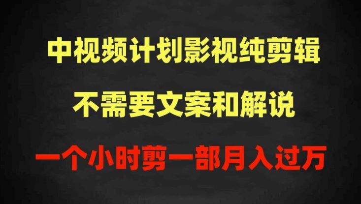 中视频计划影视纯剪辑，不需要文案和解说，一个小时剪一部，100%过原创月入过万【揭秘】-生财有道