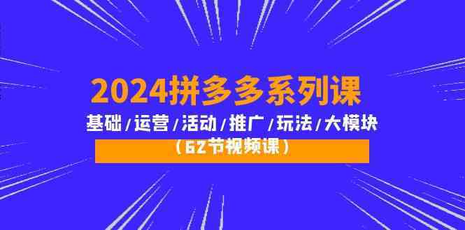 2024拼多多系列课：基础/运营/活动/推广/玩法/大模块（62节视频课）-生财有道