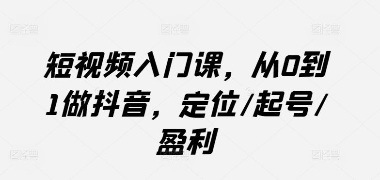 短视频入门课，从0到1做抖音，定位/起号/盈利-生财有道
