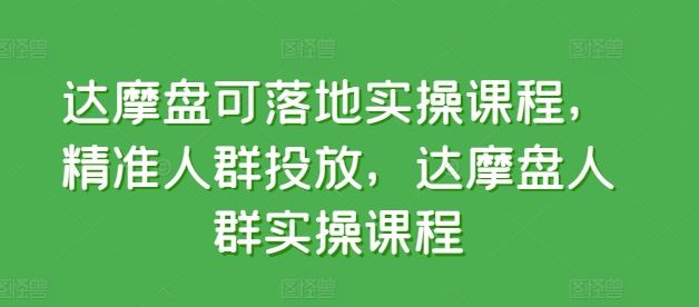 达摩盘可落地实操课程，精准人群投放，达摩盘人群实操课程-生财有道