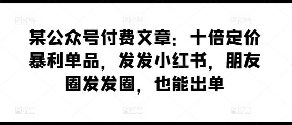 某公众号付费文章：十倍定价暴利单品，发发小红书，朋友圈发发圈，也能出单-生财有道