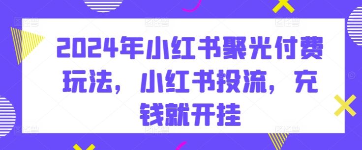 2024年小红书聚光付费玩法，小红书投流，充钱就开挂-生财有道