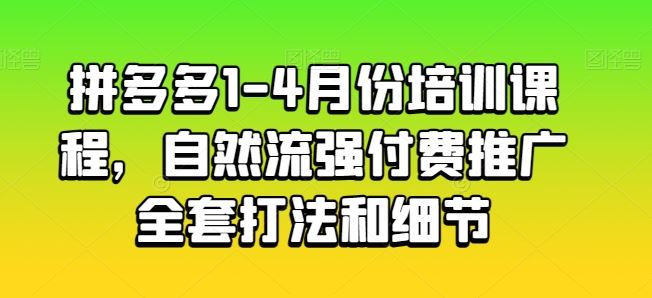 拼多多1-4月份培训课程，自然流强付费推广全套打法和细节-生财有道