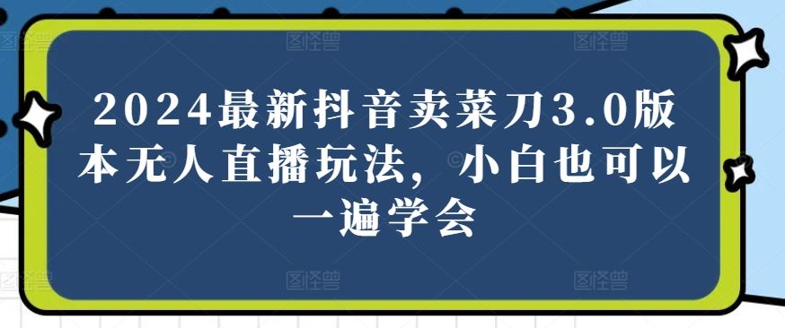2024最新抖音卖菜刀3.0版本无人直播玩法，小白也可以一遍学会【揭秘】-生财有道