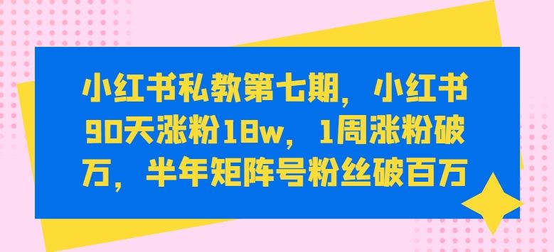 小红书私教第七期，小红书90天涨粉18w，1周涨粉破万，半年矩阵号粉丝破百万-生财有道