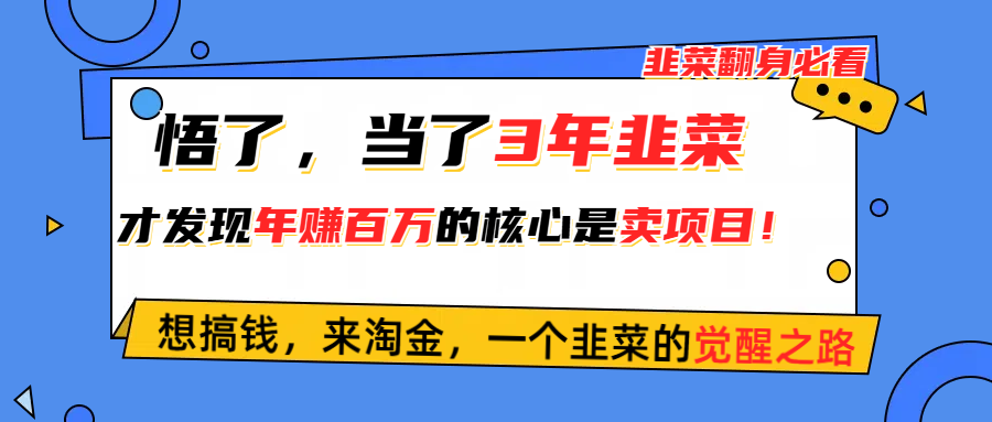 （10759期）悟了，当了3年韭菜，才发现网赚圈年赚100万的核心是卖项目，含泪分享！-生财有道
