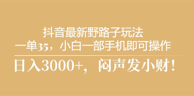 （10766期）抖音最新野路子玩法，一单35，小白一部手机即可操作，，日入3000+，闷…-生财有道