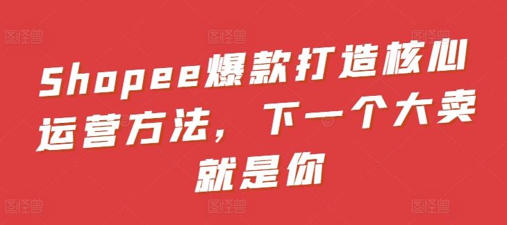 Shopee爆款打造核心运营方法，下一个大卖就是你-生财有道
