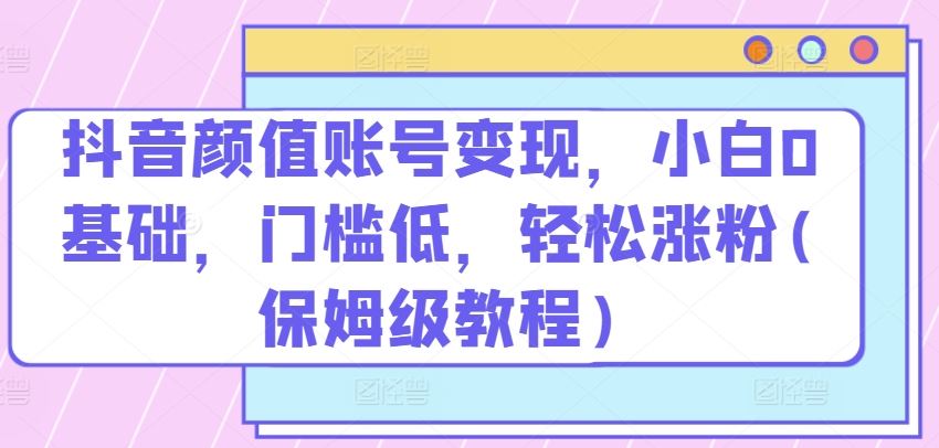 抖音颜值账号变现，小白0基础，门槛低，​轻松涨粉(保姆级教程)【揭秘】-生财有道