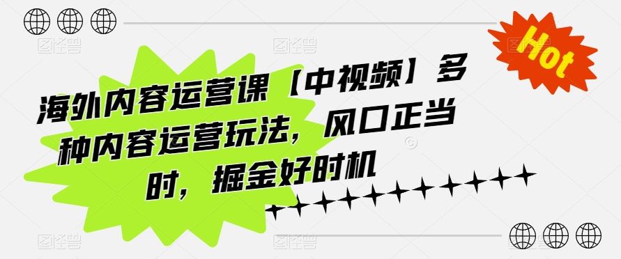 海外内容运营课【中视频】多种内容运营玩法，风口正当时，掘金好时机-生财有道