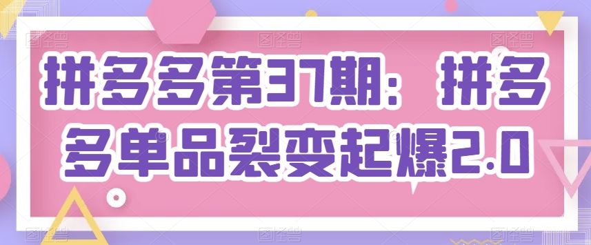 拼多多第37期：拼多多单品裂变起爆2.0-生财有道