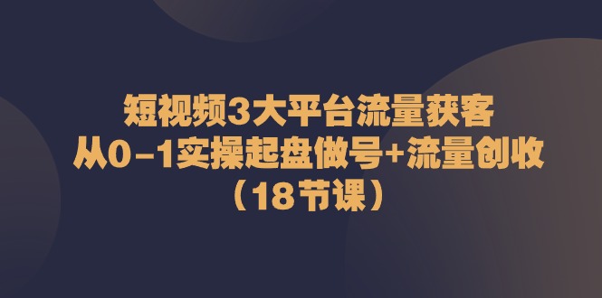 （10873期）短视频3大平台·流量 获客：从0-1实操起盘做号+流量 创收（18节课）-生财有道