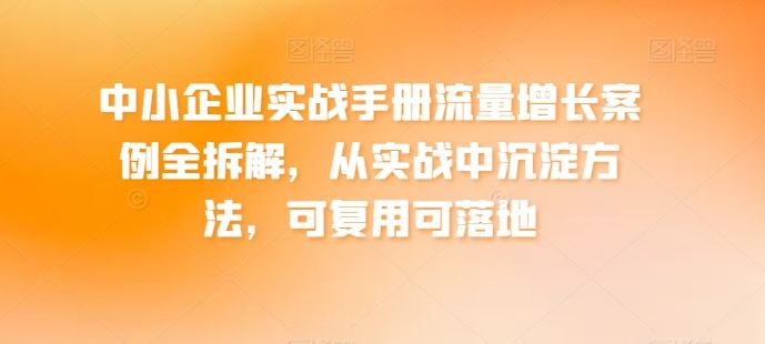 中小企业实战手册流量增长案例全拆解，从实战中沉淀方法，可复用可落地-生财有道