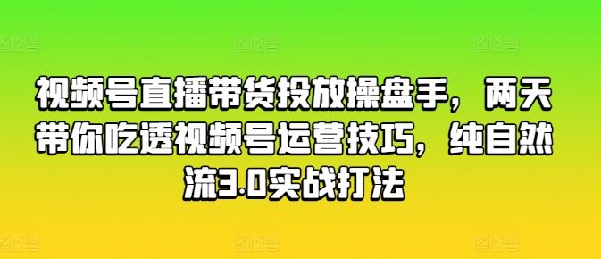 视频号直播带货投放操盘手，两天带你吃透视频号运营技巧，纯自然流3.0实战打法-生财有道
