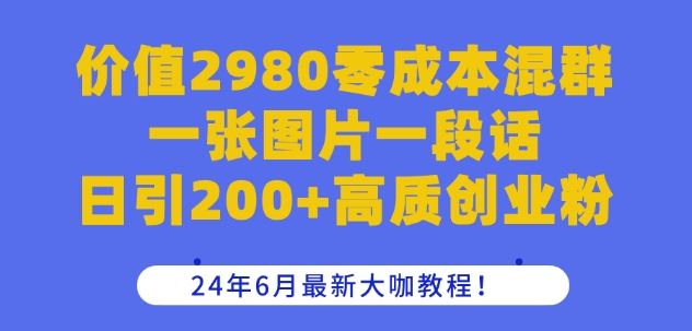 价值2980零成本混群一张图片一段话日引200+高质创业粉，24年6月最新大咖教程【揭秘】-生财有道