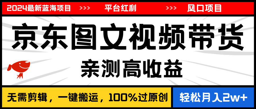 （11147期）2024最新蓝海项目，逛逛京东图文视频带货，无需剪辑，月入20000+-生财有道