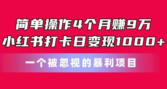 简单操作4个月赚9w，小红书打卡日变现1k，一个被忽视的暴力项目【揭秘】-生财有道