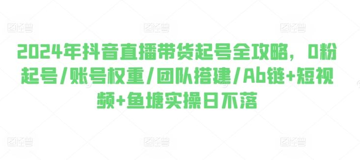 2024年抖音直播带货起号全攻略，0粉起号/账号权重/团队搭建/Ab链+短视频+鱼塘实操日不落-生财有道