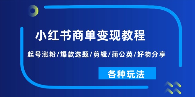 （11164期）小红书商单变现教程：起号涨粉/爆款选题/剪辑/蒲公英/好物分享/各种玩法-生财有道
