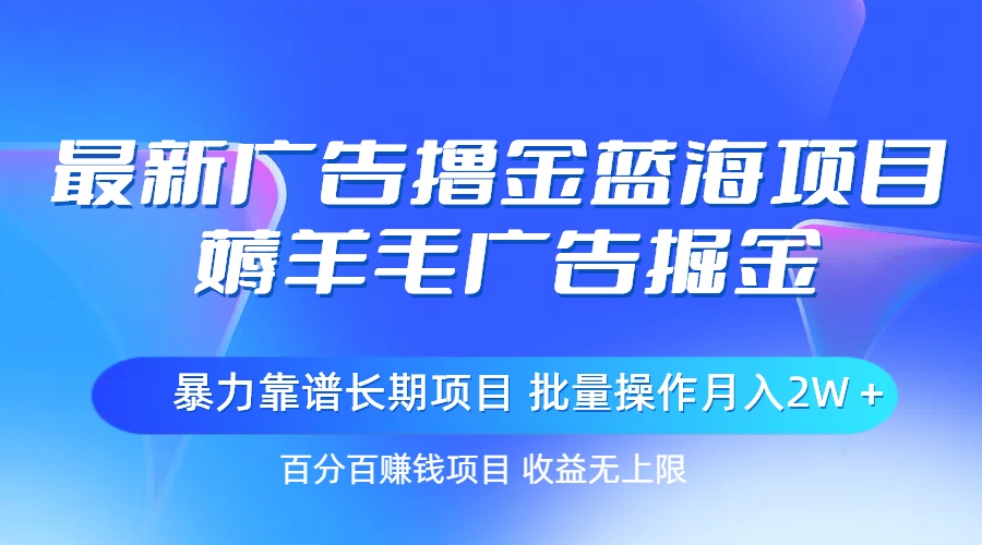 （11193期）最新广告撸金蓝海项目，薅羊毛广告掘金 长期项目 批量操作月入2W＋-生财有道