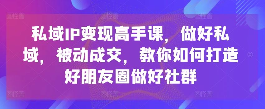 私域IP变现高手课，做好私域，被动成交，教你如何打造好朋友圈做好社群-生财有道
