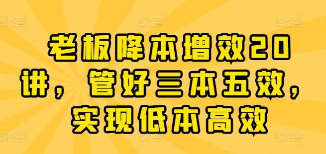 老板降本增效20讲，管好三本五效，实现低本高效-生财有道