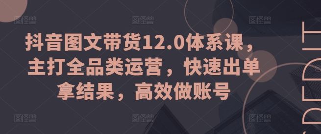 抖音图文带货12.0体系课，主打全品类运营，快速出单拿结果，高效做账号-生财有道
