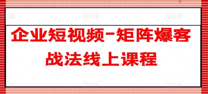 企业短视频-矩阵爆客战法线上课程-生财有道
