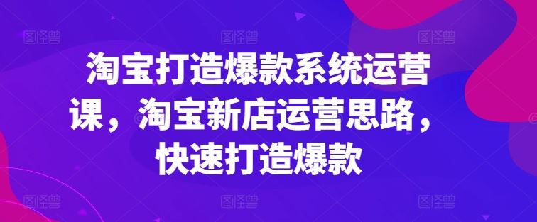 淘宝打造爆款系统运营课，淘宝新店运营思路，快速打造爆款-生财有道