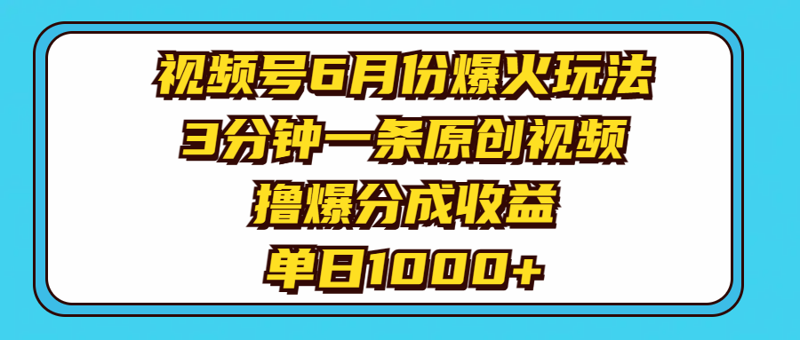 （11298期）视频号6月份爆火玩法，3分钟一条原创视频，撸爆分成收益，单日1000+-生财有道