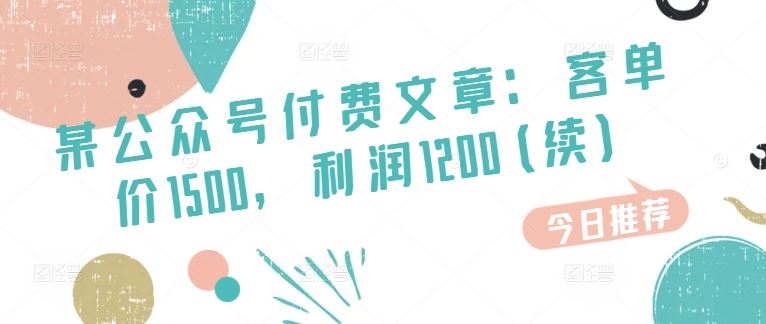 某公众号付费文章：客单价1500，利润1200(续)，市场几乎可以说是空白的-生财有道