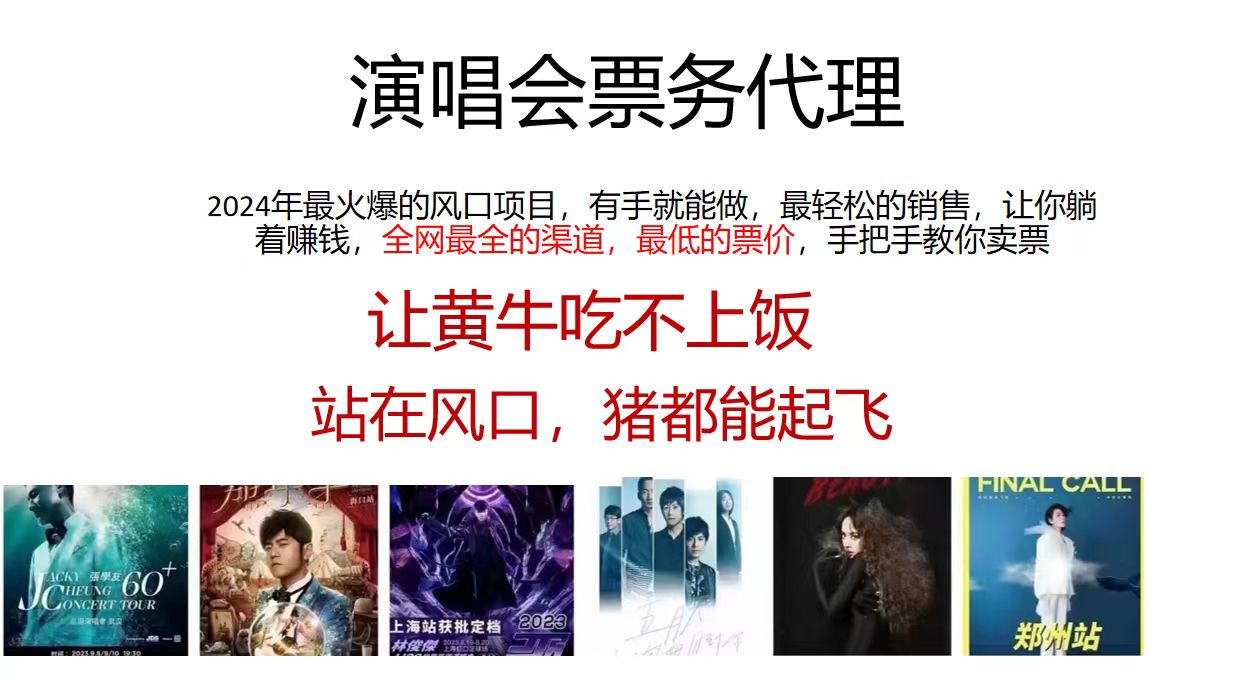 （11421期）演唱会票务代理，2024年最火爆风口项目，全网最低的票价，小白一分钟上…-生财有道